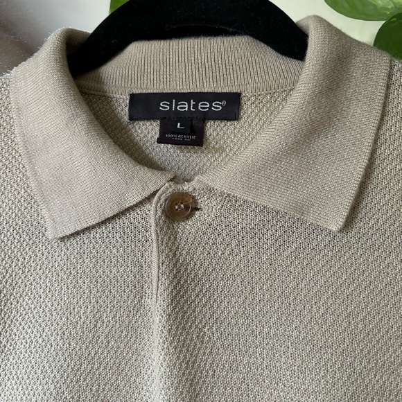 Vintage Slates Men’s Beige Knit Long Sleeve Collared Sweater Men’s Unisex Large - Picture 2 of 4